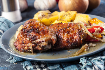 Roasted chicken thighs with potatoes