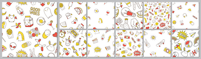 Set of seamless pattern with patch doodles