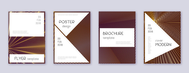 Stylish brochure design template set. Gold abstrac