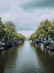 Fototapeta na wymiar a huge main canal of Amsterdam