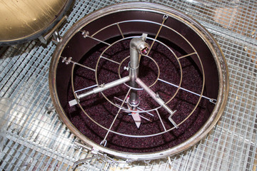 Fototapeta na wymiar red grapes vinemaking harvest grape cellar steel tanks