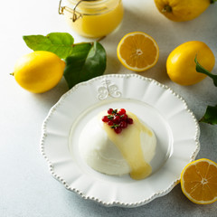 Homemade panna cotta with lemon curd