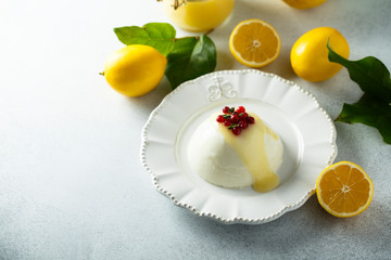Homemade panna cotta with lemon curd