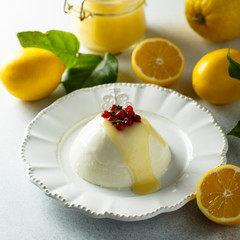 Homemade panna cotta with lemon curd