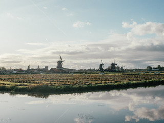  Windmills on a field in Netherlands.