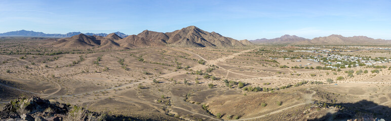 Panorama of the city of Quartzsite direction West from hill PGT#4, AZ, USA