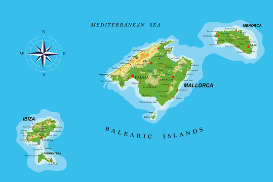 Balearic Islands Physical Map