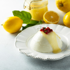 Homemade panna cotta with lemon curd