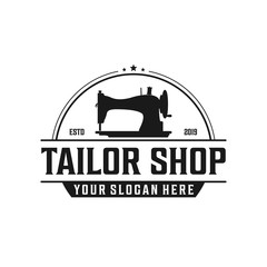 Old sewing machine for vintage tailor shop, tailor logo design