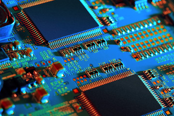 Electronic circuit board close up. 