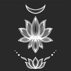 Filigree lotus flower, white vector, hand drawn