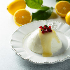 Homemade panna cotta with lemon curd