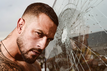 brain destruction. crush test. theft. emotional discharge. anger. destruction. sexy hispanic man...