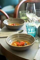 Tomato fish soup with pasta