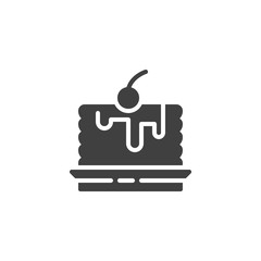 Cherry cake vector icon. filled flat sign for mobile concept and web design. Piece of cake on plate glyph icon. Symbol, logo illustration. Vector graphics