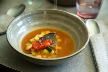 Tomato fish soup with pasta