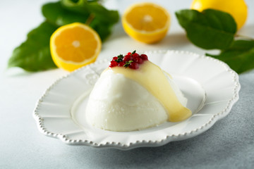 Homemade panna cotta with lemon curd
