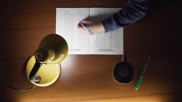 Young Lefthanded Schoolboy Learning Writing Math School Boy Education
