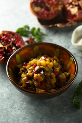 Roasted eggplant appetizer with pomegranate seeds