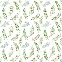 Fototapeta premium Seamless pattern with green leaves, branches