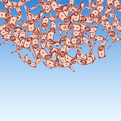 Russian ruble notes falling. Floating RUB bills on