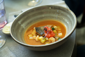 Tomato fish soup with pasta