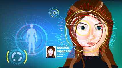 Biometric identification or Facial recognition system concept.