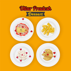 Uttar Pradesh Dessert collection on yellow background.