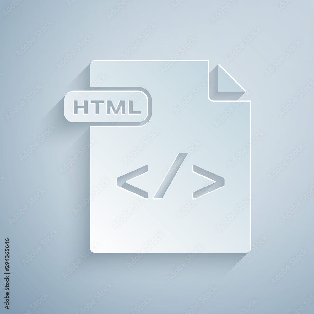 Poster paper cut html file document. download html button icon isolated on grey background. html file symbo