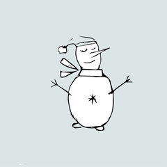 Hello Winter idea, snowman meets winter- Illustration.