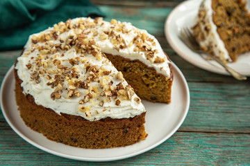 homemade carrot cake with walnut and cream cheese frosting