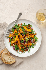 Grilled pumpkin and roasted chickpeas salad