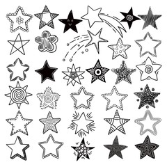 Stars. Space symbols planets elements hand drawn collection space stars vector doodle pictures. Sstar and celestial sketch asterisk illustration