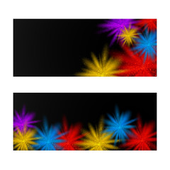Header or banner set with colorful splash for holi celebration concept.