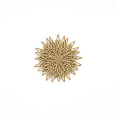 Christmas gold snowflake on white background, top view, flat lay.