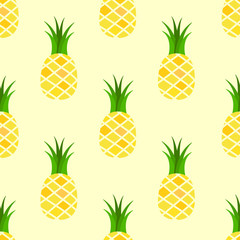 Vector seamless pattern with juicy pineapples. Fruit background for fabric, wallpaper, tablecloth, package, web design.