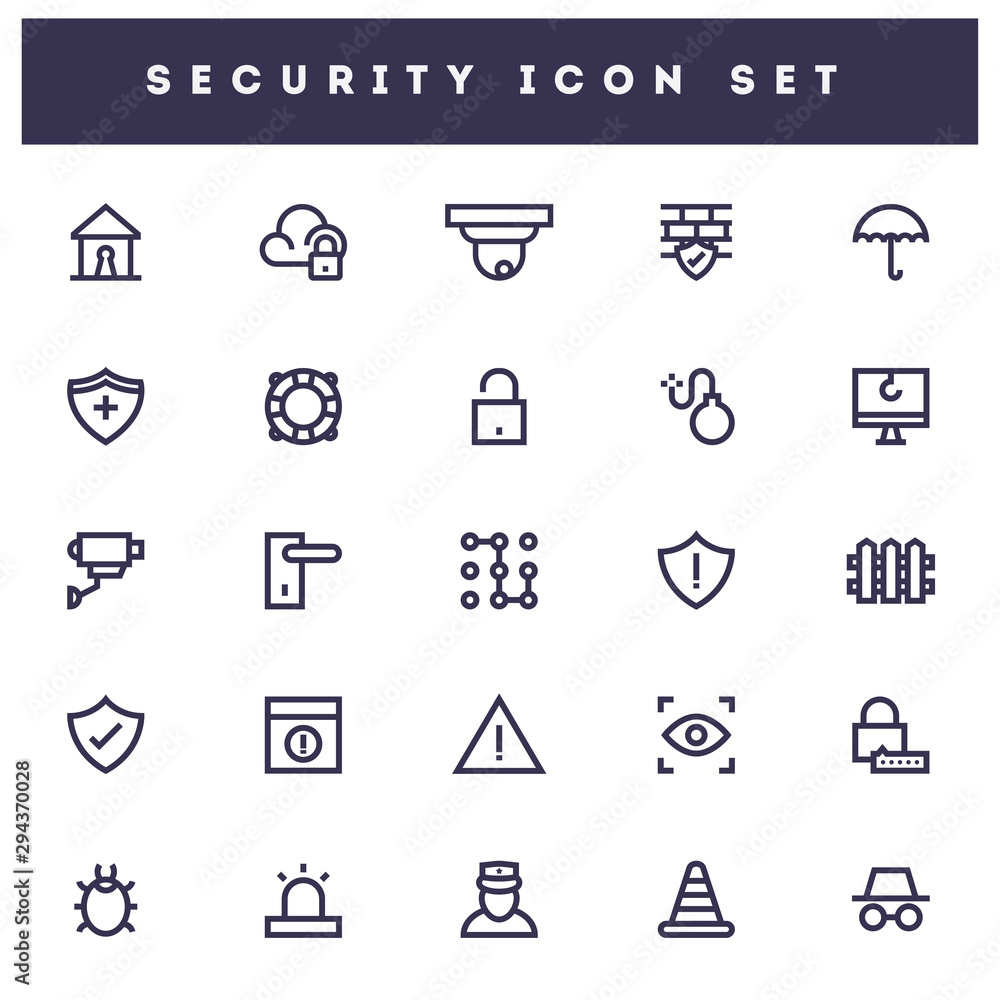 Poster set of different security icon or symbol on white background for technology concept.