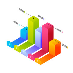 3D colorful infochart or bar graph with five different levels on white background.