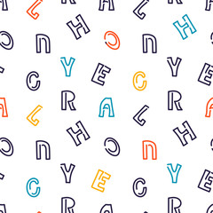 Bright Hand drawn letters on white background. Seamless pattern for surfaces .