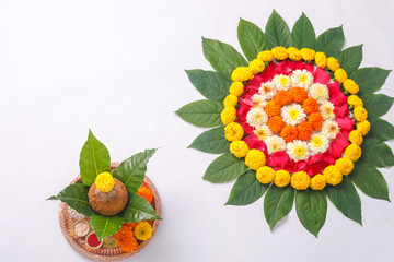 Indian Festival Diwali , Diwali lamp and flower rangoli 