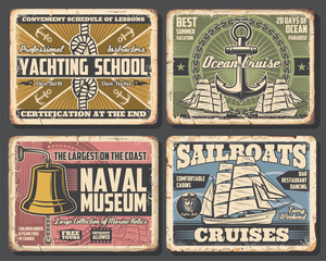 Nautical ship anchor, sailboat rope, compass, bell