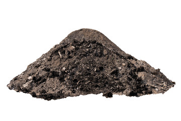 Old asphalt after repair in a pile on a white background.