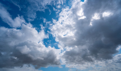 Rainy cloudy sky with light clouds on the sky for using as background