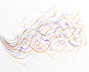 Naklejka premium Particle flow array colorful vector abstract background, life forms bio theme microscopic design, dynamic dots elements in motion.