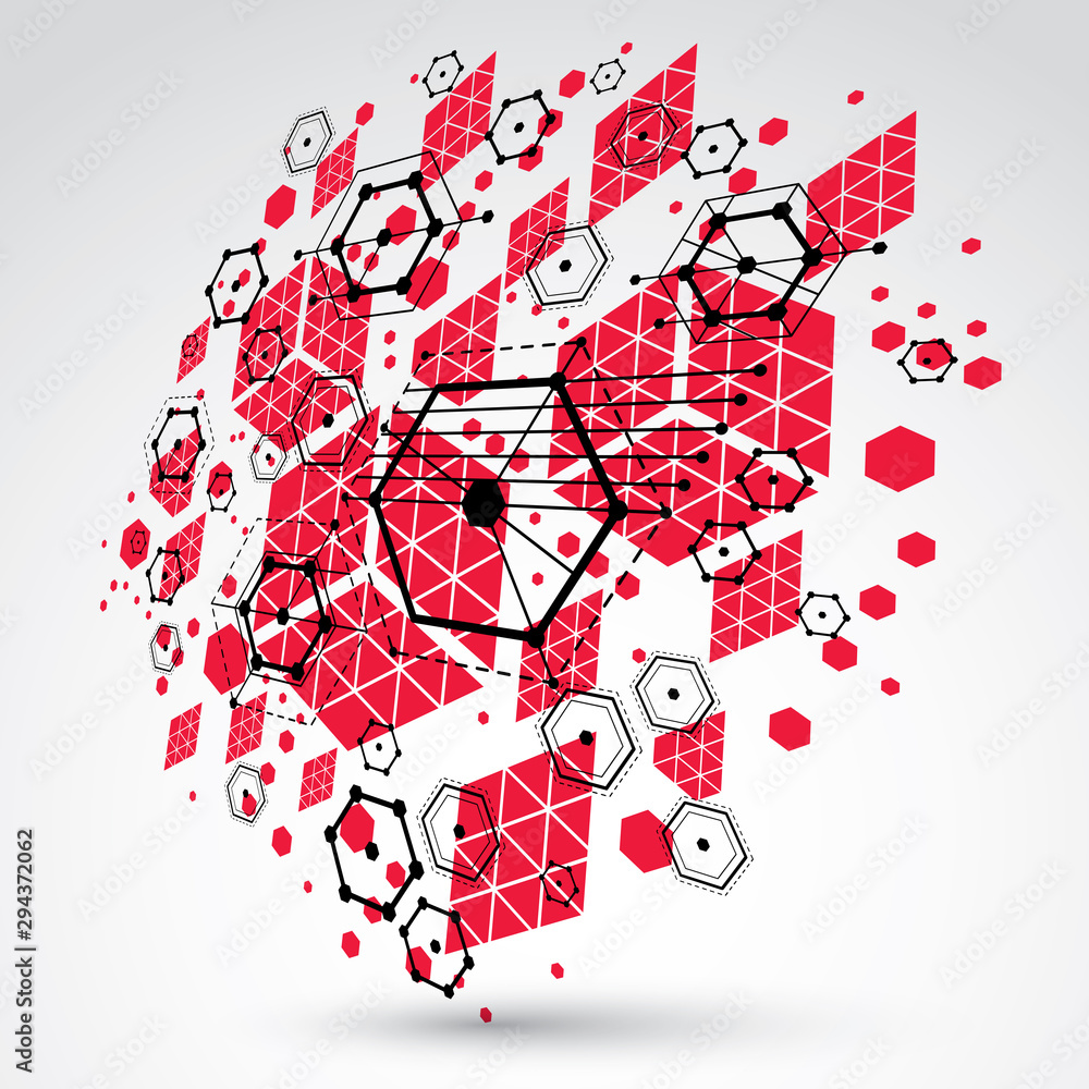Poster 3d vector bauhaus abstract background made with grid and overlapping geometric elements, circles and