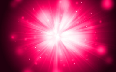 Dark Pink sparkle rays with bokeh abstract elegant background. Dust sparks background.