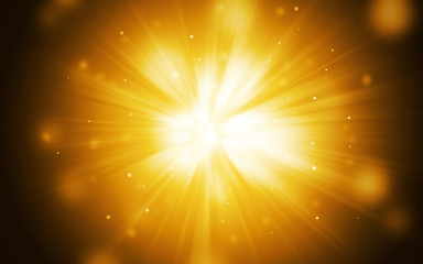Dark Gold sparkle rays with bokeh abstract elegant background. Dust sparks background.