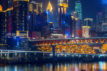 Naklejka premium At night, the beautiful city scenery is in China.