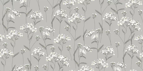 Poster Im Rahmen Achillea millefolium. Weiß, Wildblumen. Heilpflanze. Wilde Blume. Botanische Abbildung. © soul_romance