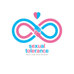 Sexual Tolerance conceptual symbol, Zero tolerance, vector symbol created with infinity loop sign and two hands of people of different orientation touching and reaching each other.